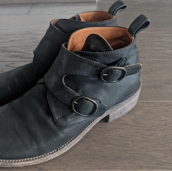 P. Monjo Black Leather Double Monkstrap Ankle Boots Size 8 - Picture 10 of 15